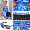 imagePerfashion Girls Metallic Wrap Skirt Sparkly Dance ALine Elastic Waist Skirt with Sunglasses 313 YearsBlue454