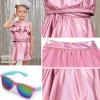 imagePerfashion Girls Metallic Wrap Skirt Sparkly Dance ALine Elastic Waist Skirt with Sunglasses 313 YearsPink454