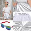 imagePerfashion Girls Metallic Wrap Skirt Sparkly Dance ALine Elastic Waist Skirt with Sunglasses 313 YearsSilver454