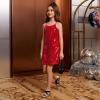 imagePerfashion Girls Sequin Dress Adjustable Spaghetti Strap Pencil Cami Midi Bodycon Dress Sparkly Party 615YRed251