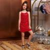 imagePerfashion Girls Sequin Dress Adjustable Spaghetti Strap Pencil Cami Midi Bodycon Dress Sparkly Party 615YRed251