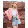 imagePerfashion Satin Bomber Jacket for Girls Zip Up Varsity Cropped Coat Sparkly Windbreaker with Pockets 413YSatin Pink 50906