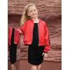 imagePerfashion Satin Bomber Jacket for Girls Zip Up Varsity Cropped Coat Sparkly Windbreaker with Pockets 413YSatin Red 53906