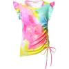imagePerfashion Girls FlutterLong Sleeve Cotton TShirts Side Drawstring Tunic Blouse Round Neck Casual Tops for 413YearsTie Dye E40