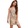 imagePerfashion Girls Sequin Dress Adjustable Spaghetti Strap Pencil Cami Midi Bodycon Dress Sparkly Party 615YChampagne251