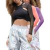 imagePerfashion Mesh Top Women 3 Pack Long Sleeve Crop Tops See Through Sheer Shirt Rave Sexy Dance ShrugBlackpurplelight Orange3 Pack Long Sleeve  No Vest
