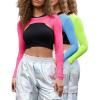 imagePerfashion Mesh Top Women 3 Pack Long Sleeve Crop Tops See Through Sheer Shirt Rave Sexy Dance ShrugPinkgreenblue3 Pack Long Sleeve  No Vest