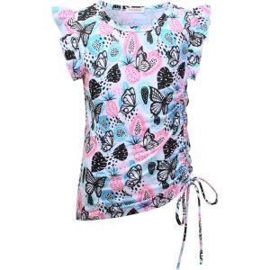 imagePerfashion Girls FlutterLong Sleeve Cotton TShirts Side Drawstring Tunic Blouse Round Neck Casual Tops for 413YearsButterflyfruit H35
