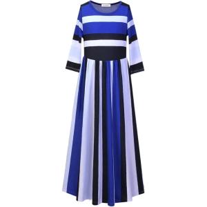 imagePerfashion Girls Maxi DressCottonCasualSleevelessLong Sleeve Crew Neck 615YBlue and White Stripesu42
