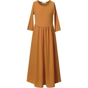 imagePerfashion Girls Maxi DressCottonCasualSleevelessLong Sleeve Crew Neck 615YBrown096