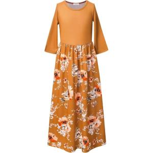 imagePerfashion Girls Maxi DressCottonCasualSleevelessLong Sleeve Crew Neck 615YCaramelrose M44