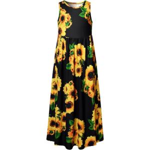 imagePerfashion Girls Maxi DressCottonCasualSleevelessLong Sleeve Crew Neck 615YDfl 309