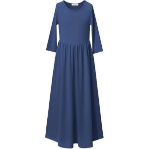 imagePerfashion Girls Maxi DressCottonCasualSleevelessLong Sleeve Crew Neck 615YNavy Blue 11801
