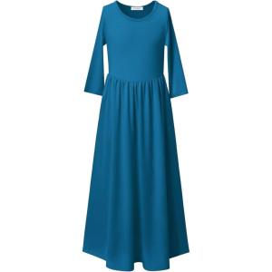imagePerfashion Girls Maxi DressCottonCasualSleevelessLong Sleeve Crew Neck 615YTeal 04801