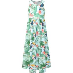 imagePerfashion Girls Maxi DressCottonCasualSleevelessLong Sleeve Crew Neck 615YTropical Bird G59