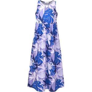 imagePerfashion Girls Maxi DressCottonCasualSleevelessLong Sleeve Crew Neck 615YTropical Plant Purple K37