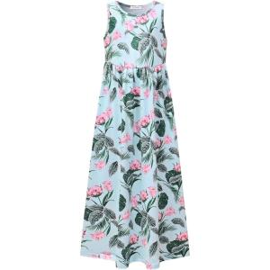 imagePerfashion Girls Maxi DressCottonCasualSleevelessLong Sleeve Crew Neck 615YTropical Plants H11