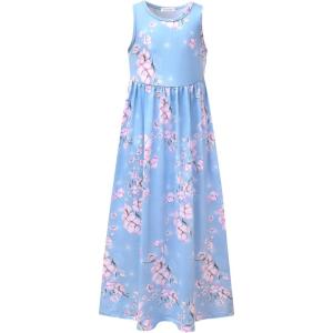 imagePerfashion Girls Maxi DressCottonCasualSleevelessLong Sleeve Crew Neck 615YWhite Flowers J78
