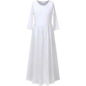 imagePerfashion Girls Maxi DressCottonCasualSleevelessLong Sleeve Crew Neck 615YWhite026