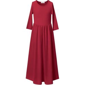 imagePerfashion Girls Maxi DressCottonCasualSleevelessLong Sleeve Crew Neck 615YWine Red 124801