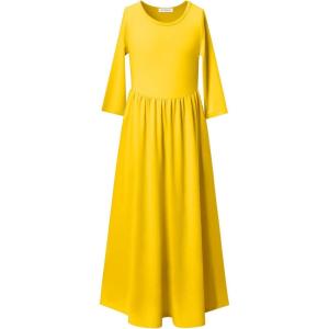 imagePerfashion Girls Maxi DressCottonCasualSleevelessLong Sleeve Crew Neck 615YYellow 66801