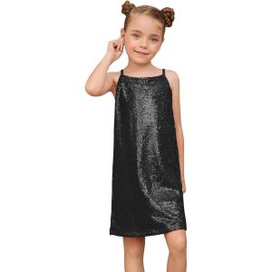 imagePerfashion Girls Sequin Dress Adjustable Spaghetti Strap Pencil Cami Midi Bodycon Dress Sparkly Party 615YBlack251