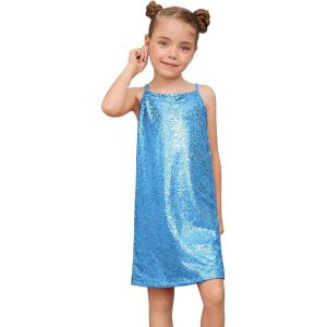 imagePerfashion Girls Sequin Dress Adjustable Spaghetti Strap Pencil Cami Midi Bodycon Dress Sparkly Party 615YLight Blue251