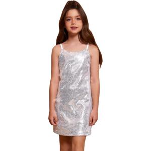 imagePerfashion Girls Sequin Dress Adjustable Spaghetti Strap Pencil Cami Midi Bodycon Dress Sparkly Party 615YSilver251