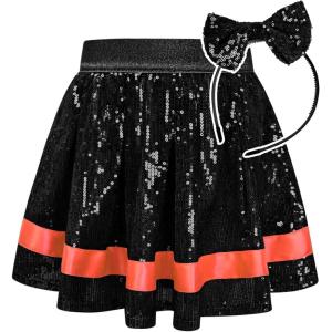 imagePerfashion Girls Sequin Skirts Builtin Shorts Sparkly Skort Metallic Shorts with Hairband 415 YearsBlack760