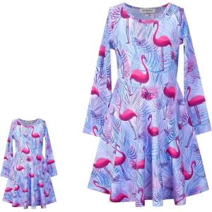 imagePerfashion Matching GirlsampampDolls SleevelessLong Sleeve ALine Dresses Unicorn Festival SkirtsFlamingo893