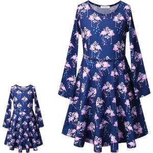 imagePerfashion Matching GirlsampampDolls SleevelessLong Sleeve ALine Dresses Unicorn Festival SkirtsFlamingos M81