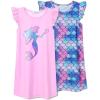 imagePerfashion 2Pack Nightgown for Girls Flutter Sleeve Mermaid Pajamas Cotton Sleepwear Dressing gownsMermaid 283