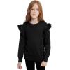 imagePerfashion Girls Pullover Sweaters Ruffle Long Sleeve Soft Slouchy Solid Knit Tops Warm 613Y