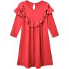 imagePerfashion Girls Ruffle Swing Dresses ShortLong Sleeve Cotton with Pit Bar Casual Dress for 413 Years