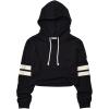 imagePerfashion Women Sweatshirt Crop Top Hoodie Long Sleeve SweatshirtsStriped Black Hoodie