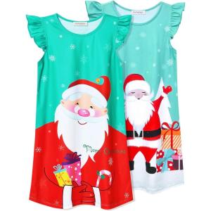 imagePerfashion 2Pack Nightgown for Girls Flutter Sleeve Mermaid Pajamas Cotton Sleepwear Dressing gownsChristmas Santa A31