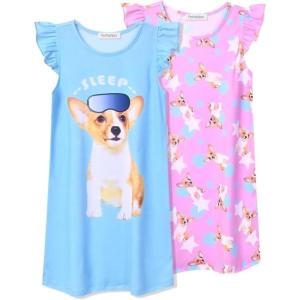 imagePerfashion 2Pack Nightgown for Girls Flutter Sleeve Mermaid Pajamas Cotton Sleepwear Dressing gownsDog X67