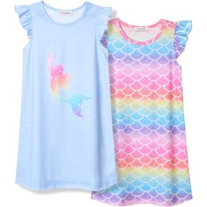 imagePerfashion 2Pack Nightgown for Girls Flutter Sleeve Mermaid Pajamas Cotton Sleepwear Dressing gownsM01 Mermaid