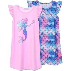 imagePerfashion 2Pack Nightgown for Girls Flutter Sleeve Mermaid Pajamas Cotton Sleepwear Dressing gownsMermaid 283
