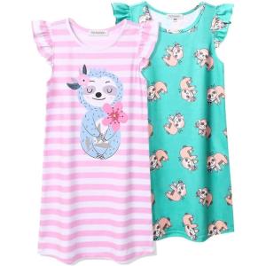 imagePerfashion 2Pack Nightgown for Girls Flutter Sleeve Mermaid Pajamas Cotton Sleepwear Dressing gownsSloth S57