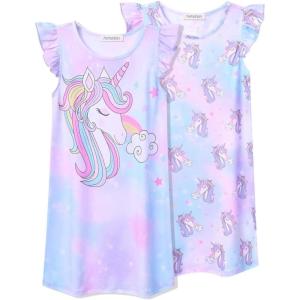 imagePerfashion 2Pack Nightgown for Girls Flutter Sleeve Mermaid Pajamas Cotton Sleepwear Dressing gownsUnicorn F53