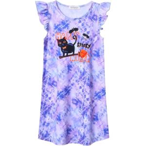 imagePerfashion Girls Nightgowns Soft Sleepwear Nightdress Flutter Sleeve KittenRabbit Pajamas 413 YearsCat Riding Broom M90