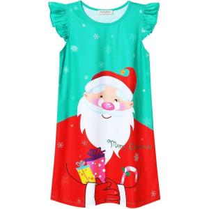 imagePerfashion Girls Nightgowns Soft Sleepwear Nightdress Flutter Sleeve KittenRabbit Pajamas 413 YearsChristmas Santa