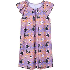 imagePerfashion Girls Nightgowns Soft Sleepwear Nightdress Flutter Sleeve KittenRabbit Pajamas 413 YearsMagic Catsbats M91