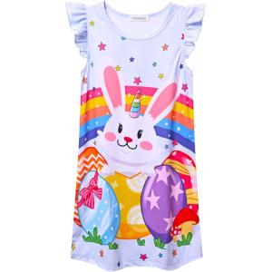 imagePerfashion Girls Nightgowns Soft Sleepwear Nightdress Flutter Sleeve KittenRabbit Pajamas 413 YearsRabbit  Eggs M36