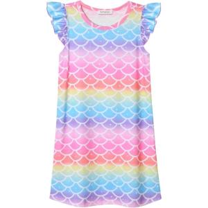 imagePerfashion Girls Nightgowns Soft Sleepwear Nightdress Flutter Sleeve KittenRabbit Pajamas 413 YearsRainbow Mermaid