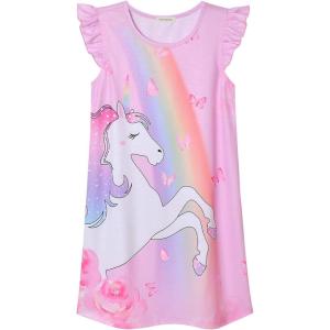 imagePerfashion Girls Nightgowns Soft Sleepwear Nightdress Flutter Sleeve KittenRabbit Pajamas 413 YearsRainbow Unicorn