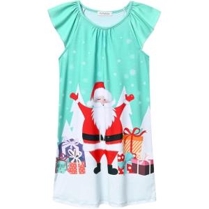 imagePerfashion Girls Nightgowns Soft Sleepwear Nightdress Flutter Sleeve KittenRabbit Pajamas 413 YearsSanta Claus M92