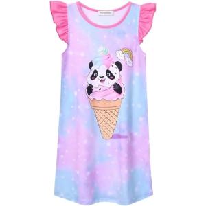 imagePerfashion Girls Nightgowns Soft Sleepwear Nightdress Flutter Sleeve KittenRabbit Pajamas 413 YearsTiedye U29
