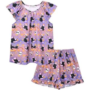 imagePerfashion Girls Pajama Sets Flutter Sleeve Ruffles Soft Pjs Size 413 Years SleepwearHallowmas Tiedye M91